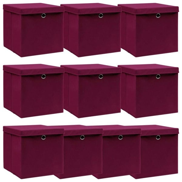 Berkfield Storage Boxes with Lids 10 pcs Dark Red 32x32x32 cm Fabric