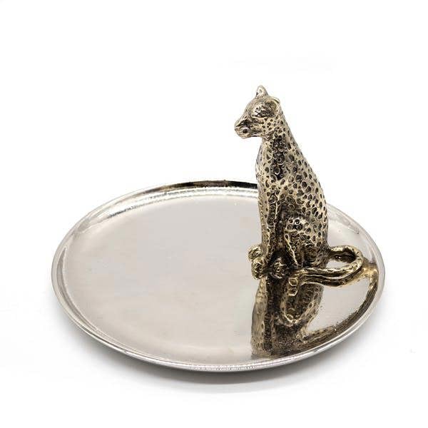 Antique Gold Cheetah with Nickel Cake Plate