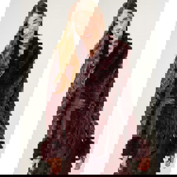 Blue Vanilla Faux Fur Trim Midi Coat