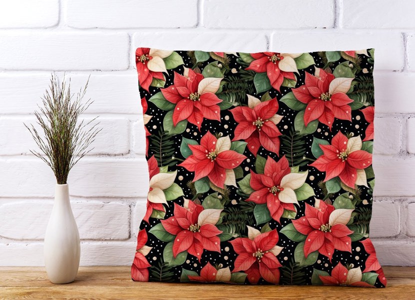 Warren Reed Poinsettia, Watercolor Style Cushions