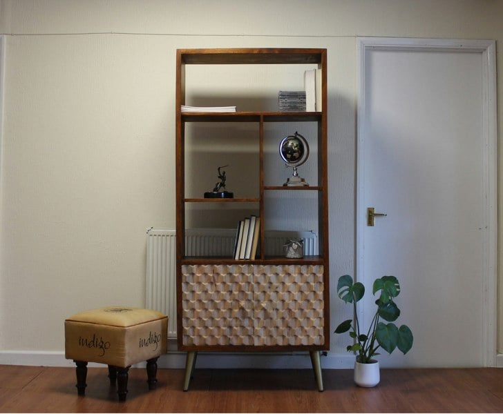 IH Design Camille Retro Multi shelf bookcase with 2 Doors