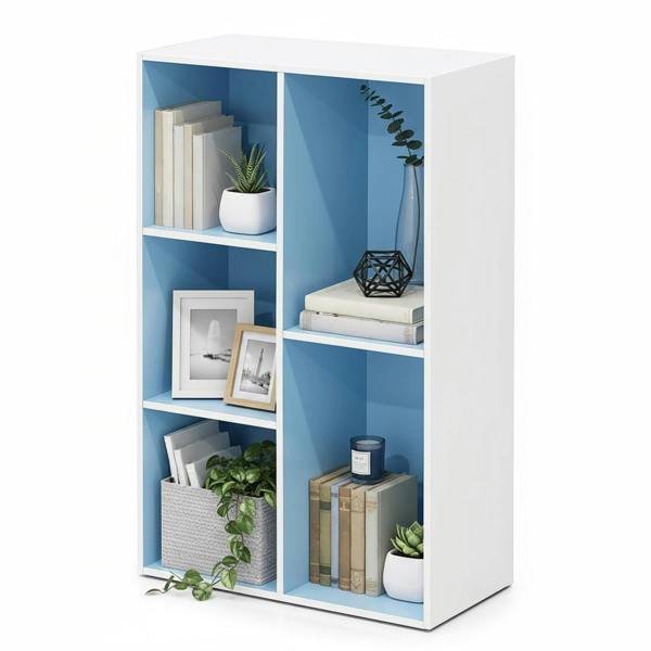 WALPLUS Luder 5-Cube Reversible Open Shelf, White/Light Blue | Premium Home Interior Decoration