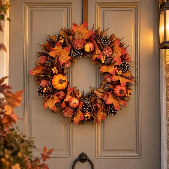 Neo Autumn Door Wall Wreath Pumpkins Berries 50 cm
