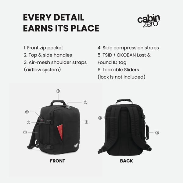 CabinZero Classic Cabin Backpack 36L, Carry On Travel Backpack for 5+ Day Trips, Lightweight & Durable