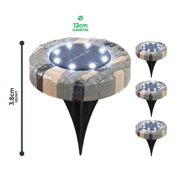 Gardenwize Pack of 4 Stone Effect Solar LED Deck & Ground Lights