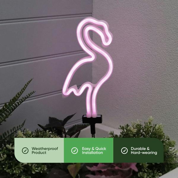 Gardenwize Solar Neon Effect Flamingo Stake Light – Pink LED Garden Light
