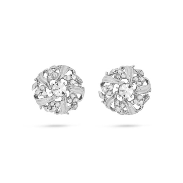 Gold Trip Vintage Silver Swarovski Flower Clip-On Earrings