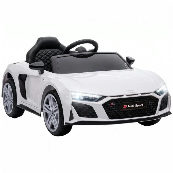 Licensed Audi R8 Spyder 12V Electric Car for Kids with Remote Control, Dual Motors, Rear Suspension, Soft Start, White