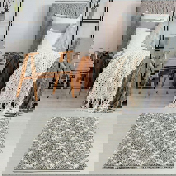 Moroccan Design Thick Shaggy Area Rugs Grey