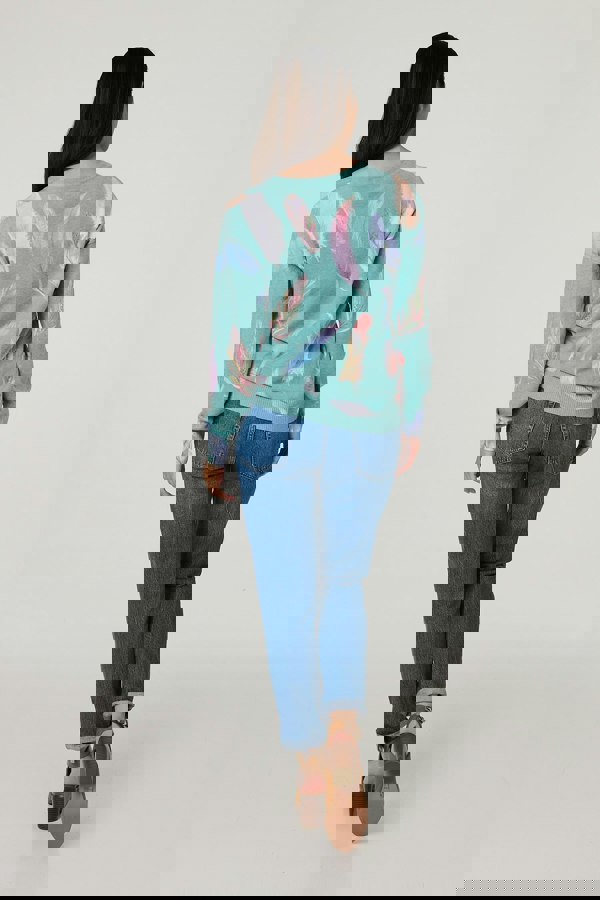 Sage | Feather Print Diamante Detail Jumper
