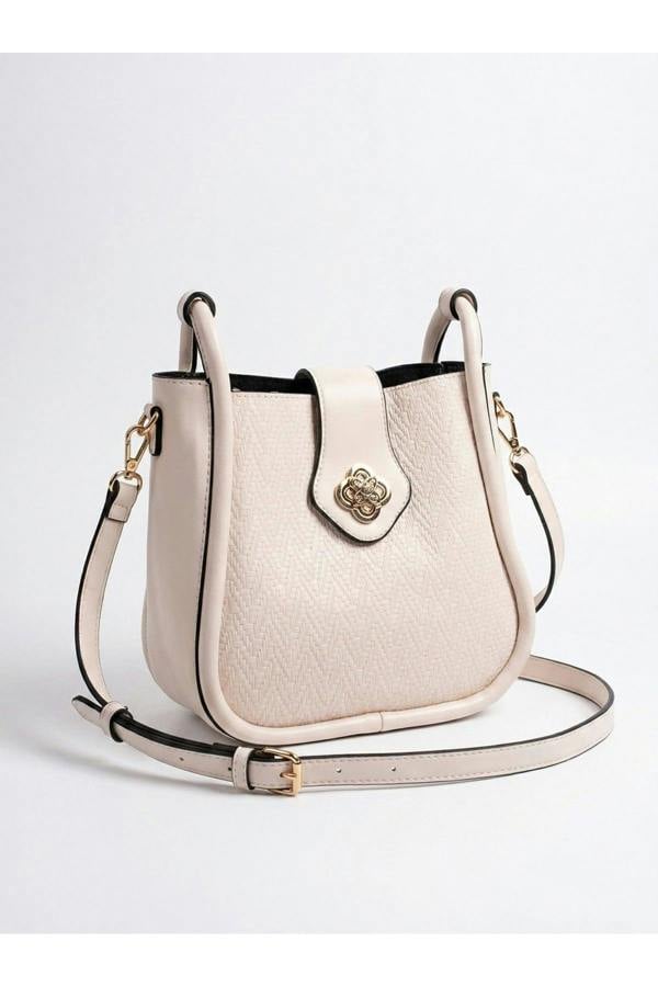 Ines Woven Panel Crossbody Bag - Beige
