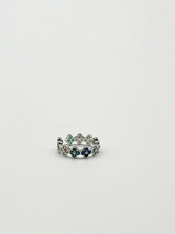 SVNX Diamante Clover Ring in Multi Silver Colour