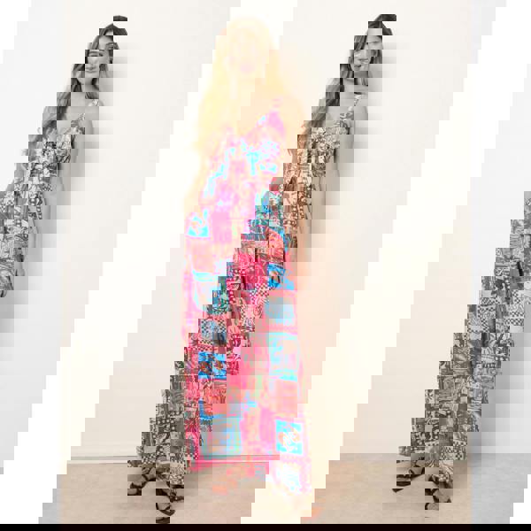 Blue Vanilla Tie Front Jumpsuit In Postcard Print