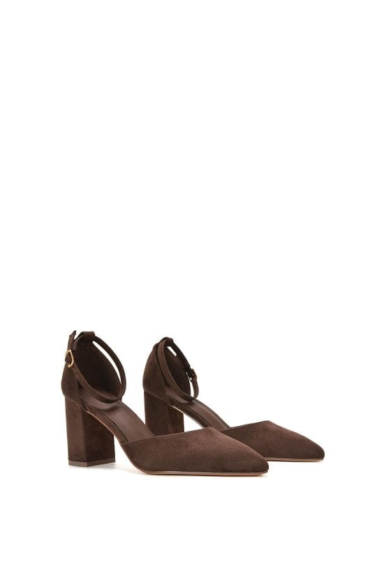 XY LONDON Ankle Strap Block Heel Court Shoes