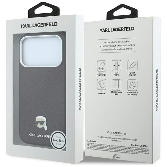 Karl Lagerfeld Grained Karl Head Metal Logo Case with MagSafe for iPhone 17/18 Pro 6.3" Burgundy - KLHMP18L6PSKHLR