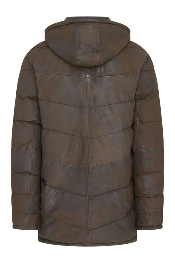 Infinity Leather Men's Leather Quilted Jacket Hooded Puffer Winter Coat - Olyic