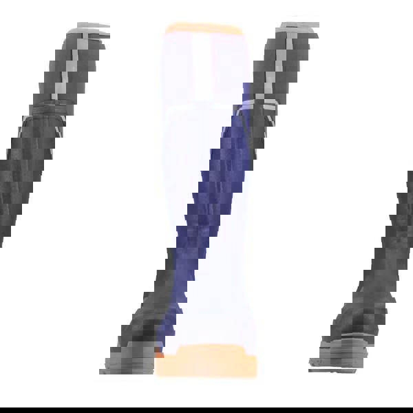 Muck Boots MUCK Boots GRIT S5 Mens Tall Safety Composite Toe/Midsole Wellie, front view of a tall men's safety rubber boot in blue with orange accents, featuring a sturdy sole and safety toe cap.