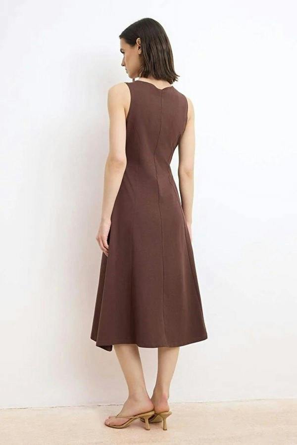 Boat Neck Sleeveless Skater Midi Dress