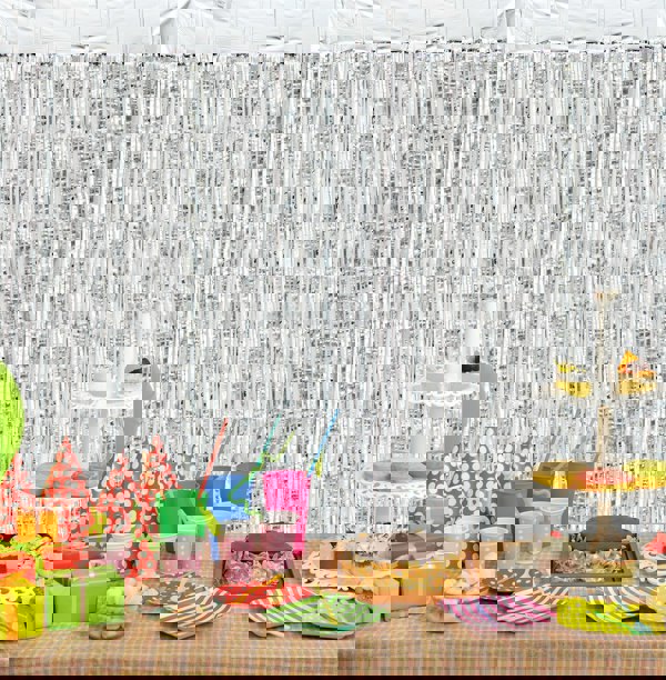 Cheetah Metallic Tinsel Curtain, 3M x 1M Silver