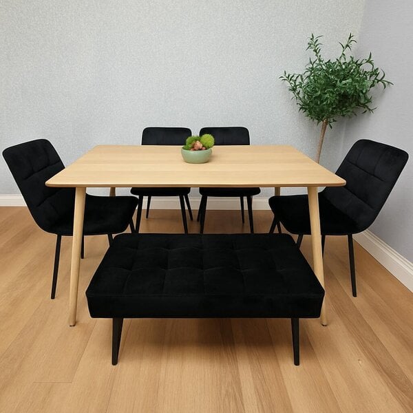 Kosy Koala Dining Table Set With 4 Black Velvet Chairs And 1 Black Velvet Bench Dining Room Furniture