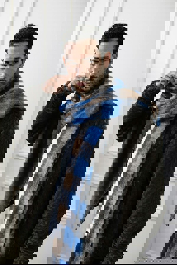 SVNX Chunky Scarf in Brown and Blue Check