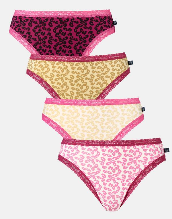 British Boxers Multipack! 4 Pairs of Women's Bamboo Lace High Leg Knickers – Leopard Rose