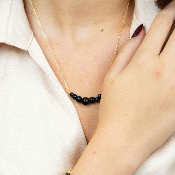 The Colourful Aura Black Round Large Pearl Simple Long Elegant Pendant Necklace Set