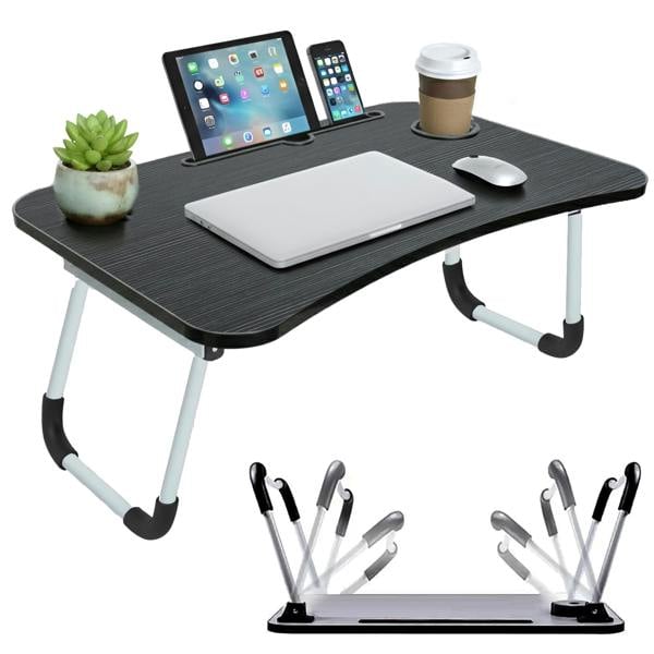 LKH HOME COLLECTION Foldable Laptop Table with Tablet Holding Slot - 60×40×28 cm Portable Bed Tray with Drink Holder, for Bed, Sofa & Desk