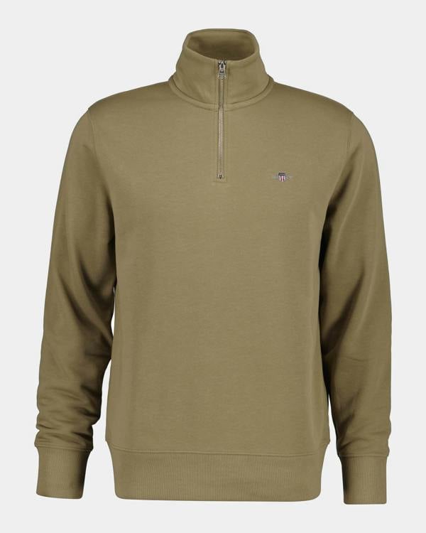 GANT Mens Regular Fit Shield Logo Half Zip Sweatshirt - 264 Light Taupe | CHO | Designer Mens Sweatshirts