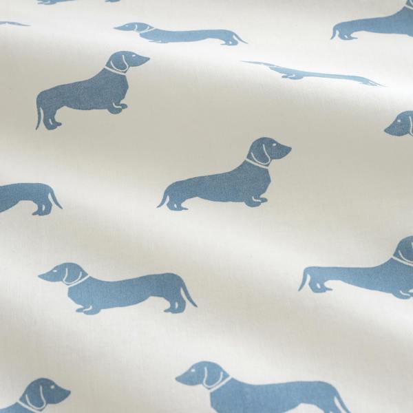 Emily Bond Peggy Dachshund Cotton Reversible Duvet Cover Set Cream / Blue