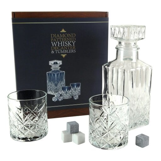 Kimm and Miller Whisky Gift Set with Glass Whisky Decanter, Glasses & Stones