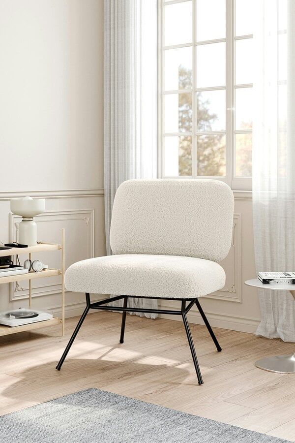 Living and Home Netural Bouclé Metal Frame Occasional Armless Chair