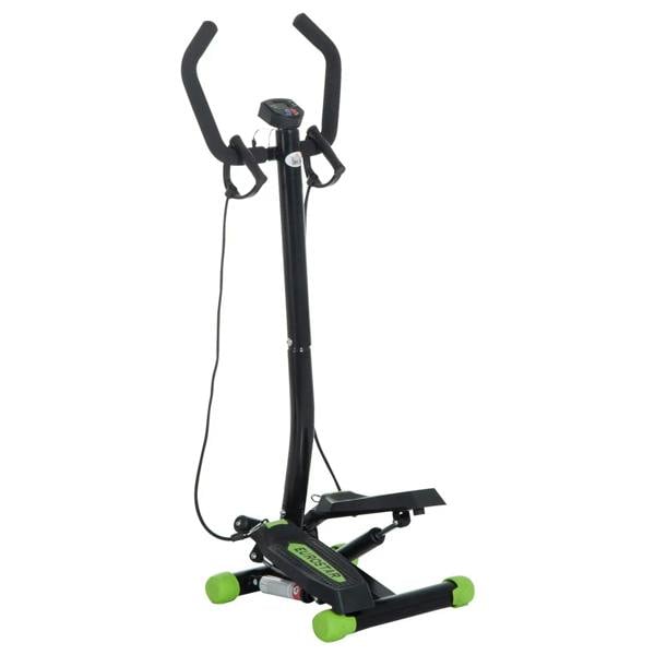 Twister stepper step machine with handlebar, LCD console, and green foot pads