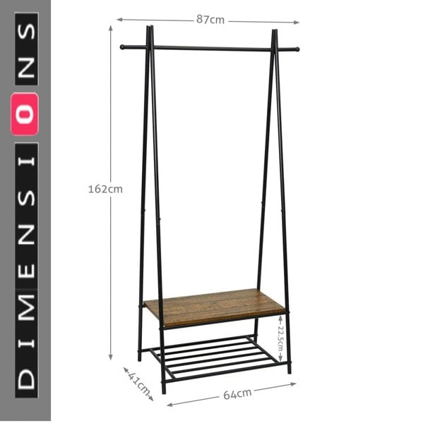 Modcraft Industrial Coat Rack with Shoe Storage – Freestanding Clothes Stand with Hat Hooks