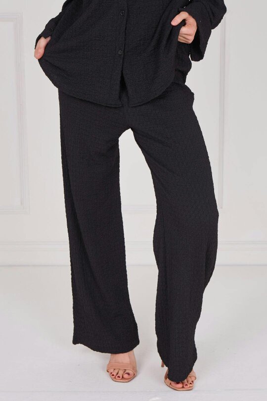 Elaina Fashion Textured Shirt & Wide-Leg Trouser Co-Ord Set