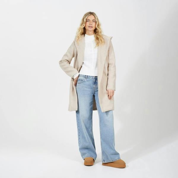 Brave Soul Beige Longline Hooded Coat with Belt - Beige Image 3