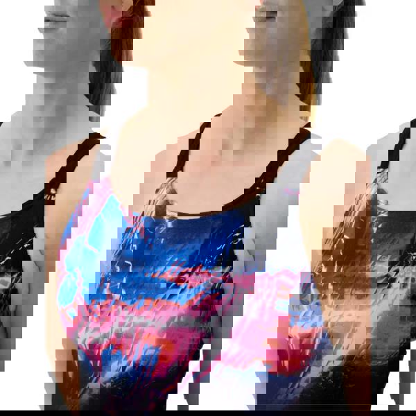 Black and blue tie-dye sports bra with club training placement printed leaderback design