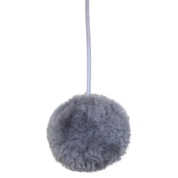 Grey dangling ball attached to cat tree rope