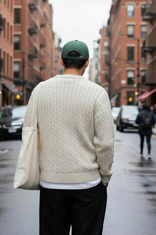 WOVCOR Crew Neck Thick Knit Men's Sweater