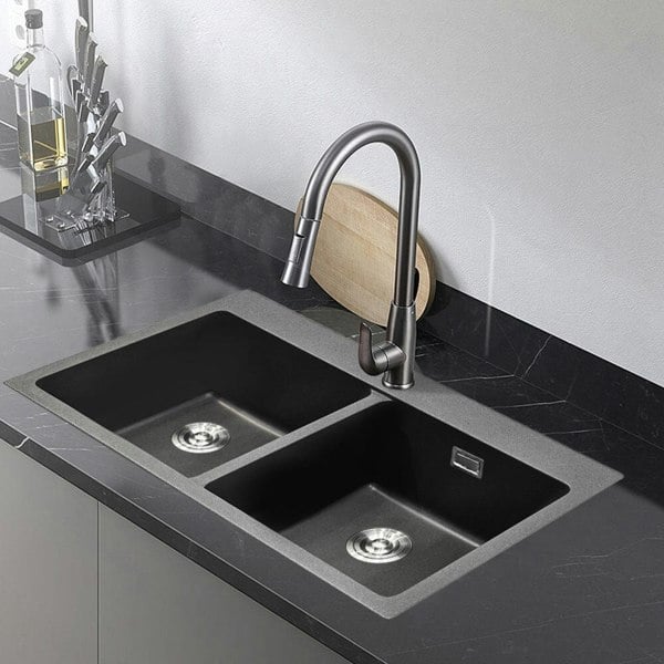 Quartz Undermount Kitchen Sink Double Bowl Black Living and Home