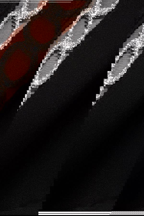 Embellished Diamante Sleeve Bardot Maxi Dress - Black DR4424