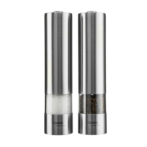 Cooks Professional Electric Salt and Pepper Mill Set with Bamboo Base | Stainless Steel