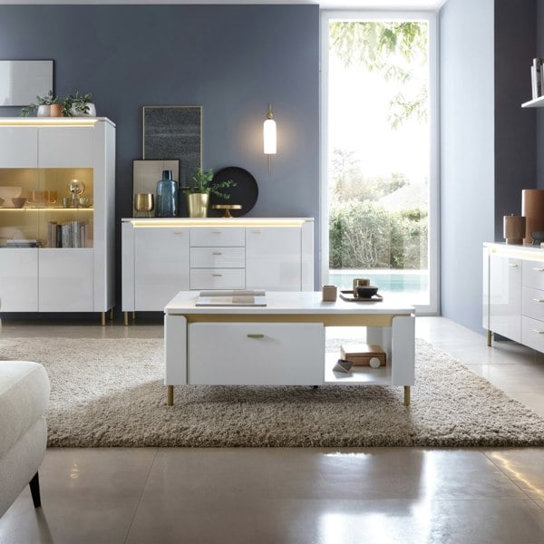 Furniture To Go Lazio Coffee Table 1 Drawer in Alpine White/White Gloss