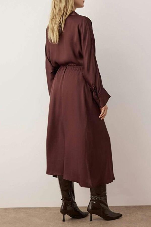 WOVCOR Wrap-Around Tie Detail Woven Satin Midi Skirt