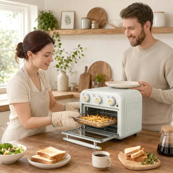 Air Fryer Toaster Oven, Convection Countertop Oven, with Adjustable Temperature and Timer, 12 L, Cream White