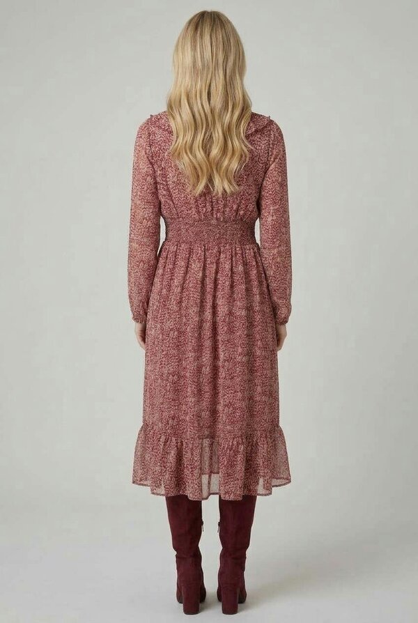 Izabel London Printed Ruffled Long Sleeve Midi Dress