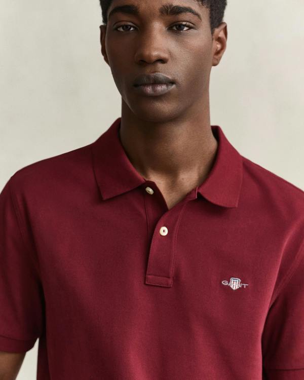 GANT Mens Regular Fit Short Sleeve Shield Logo Pique Polo - 676 Deep Grape Wine