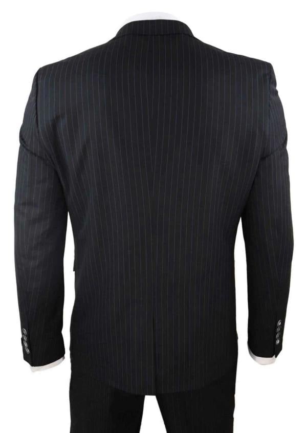 TruClothing Men's 3 Piece Black Pinstripe Retro Suit