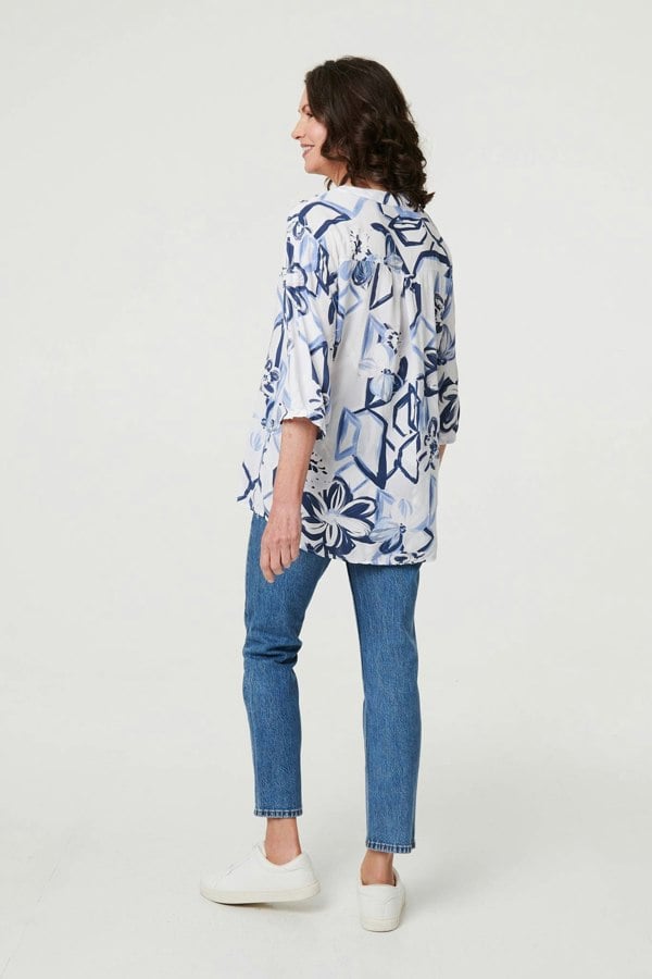 White | Floral Sequin Embellished Blouse Top
