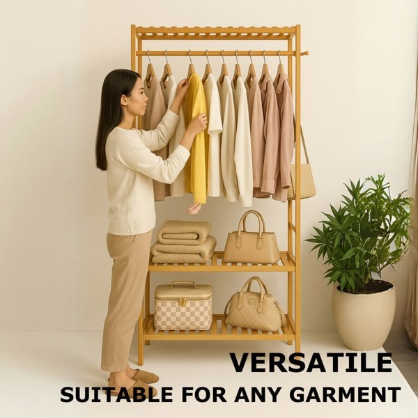 BMBO Wooden Clothes Rail With 2 Shelves